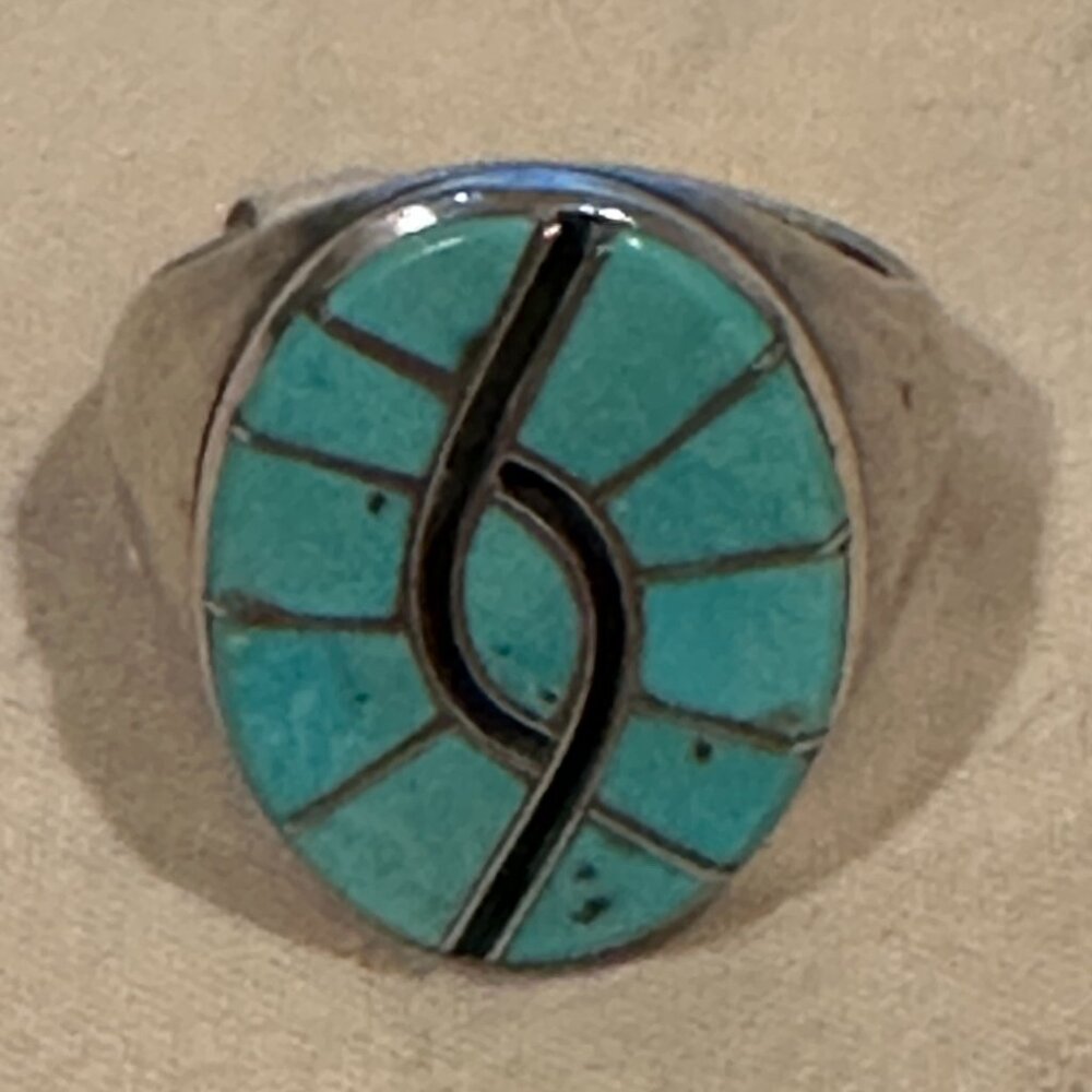 Turquoise and Obsidian Sterling Silver Ring